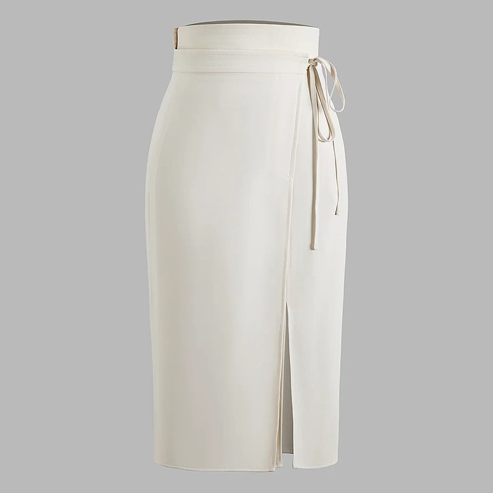 Women’s Cream High-Waist Tie Detail Midi Skirt